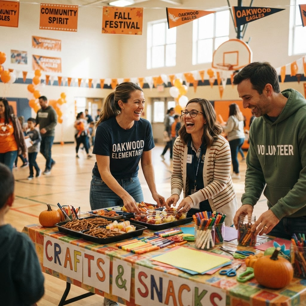 Parents and teachers volunteering together at an Erie Elementary event